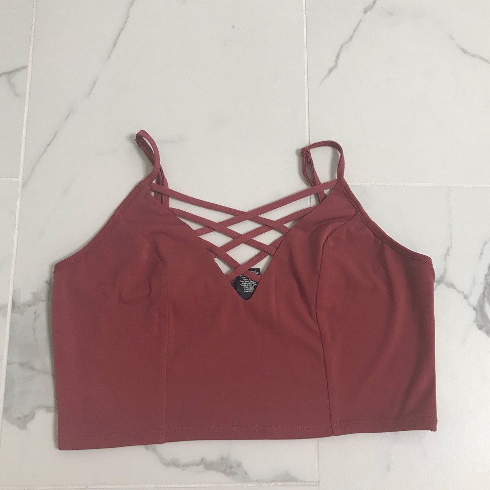 Burgundy Cross lace crop top